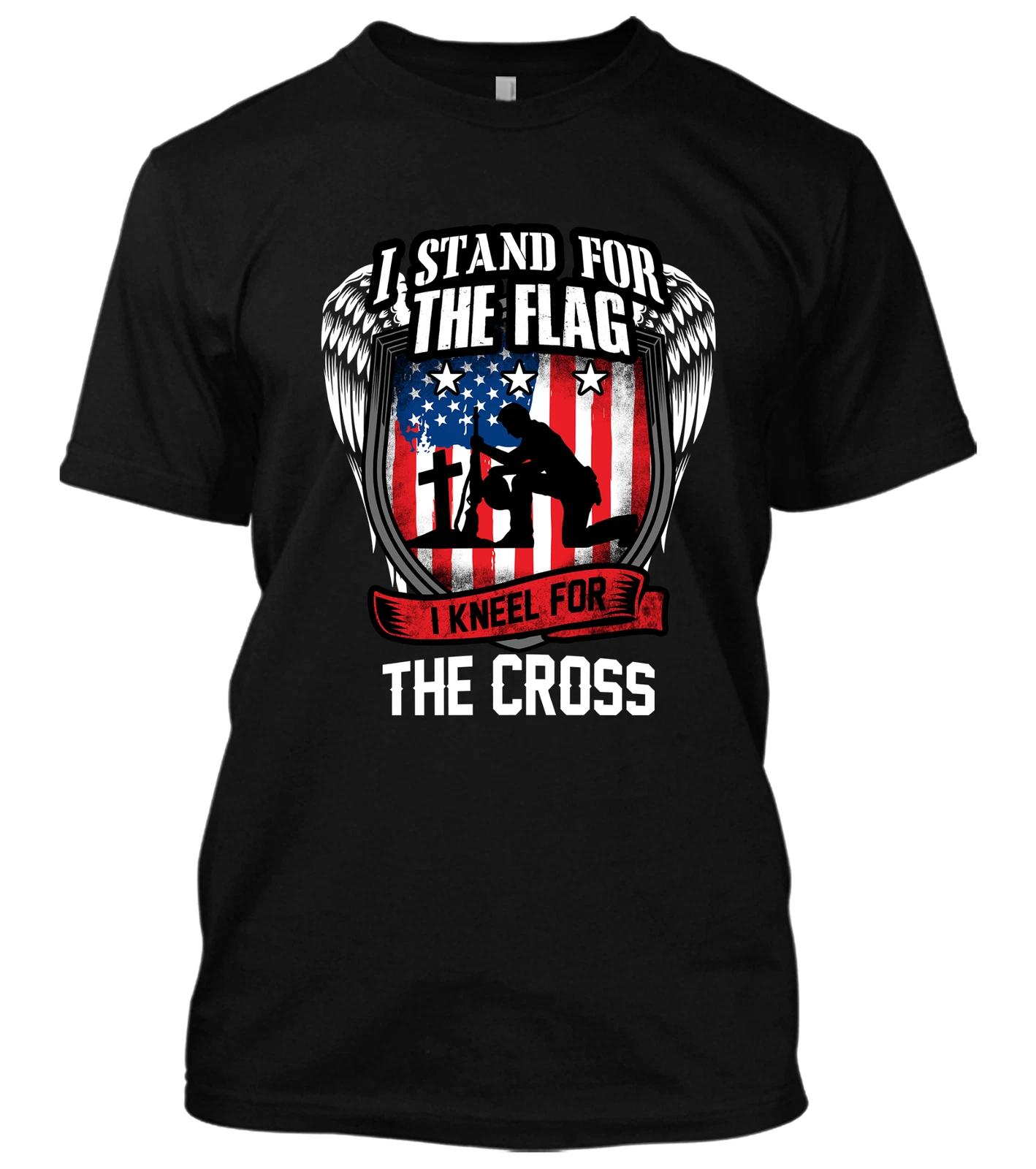 I Stand For The Flag I Kneel For The Cross New Men Shirt American Flag Patriotic XXXXL
