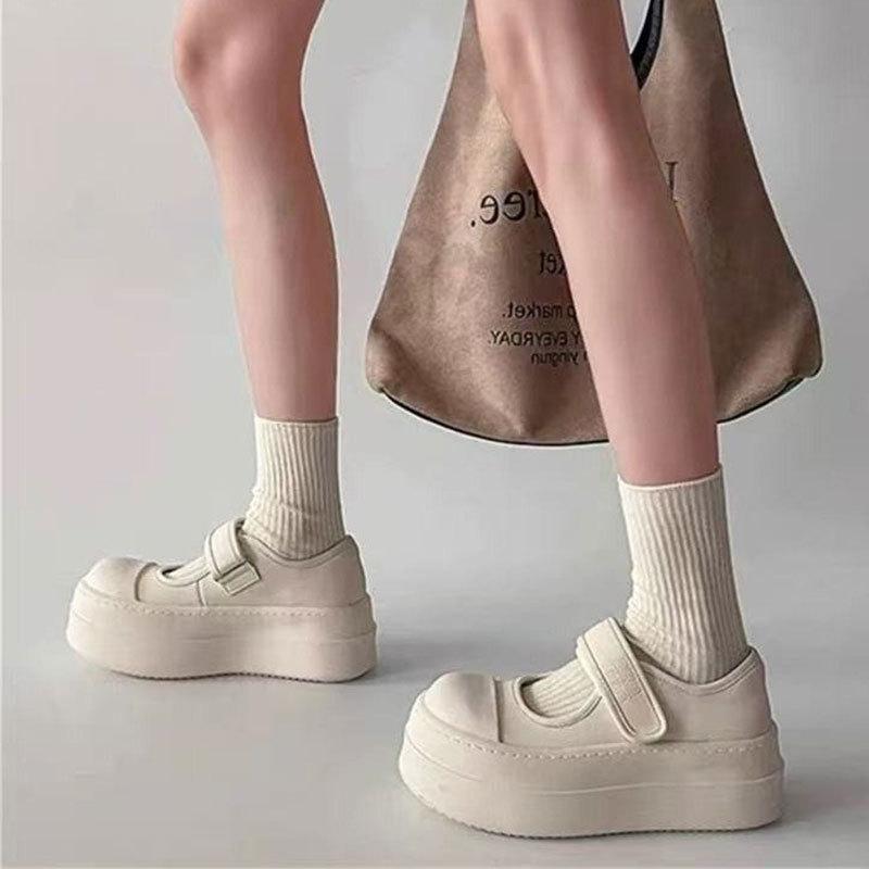 Autumn Mary Jane Women's Shoes Platform Heightening Small White Shoes Breathable Hollow Shoes with Skirts Versatile Casual Lazy Shoes