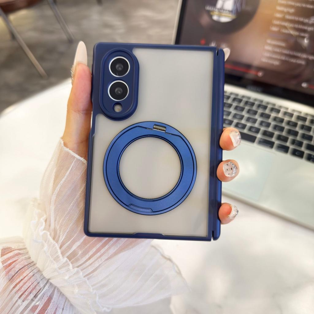 360 Rotate Ring Holder for Magsafe Magnetic Phone Case for Samsung Z Fold 8 Ultra Fold8 Matte Translucent Hinge Protection Cover
