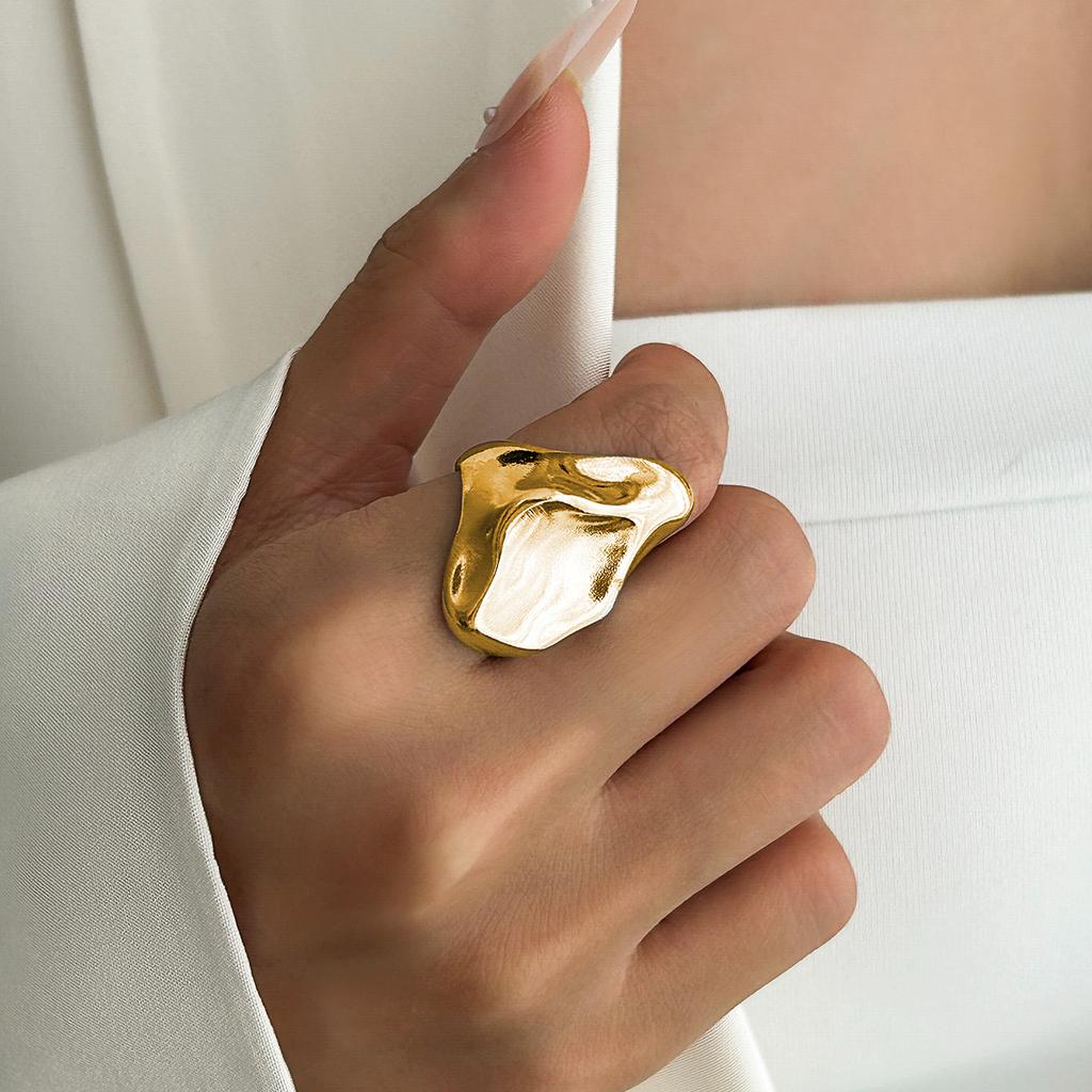 Irregular Metal Pleated Bump Ring Female, Wind Design Square Embossed Open Ring