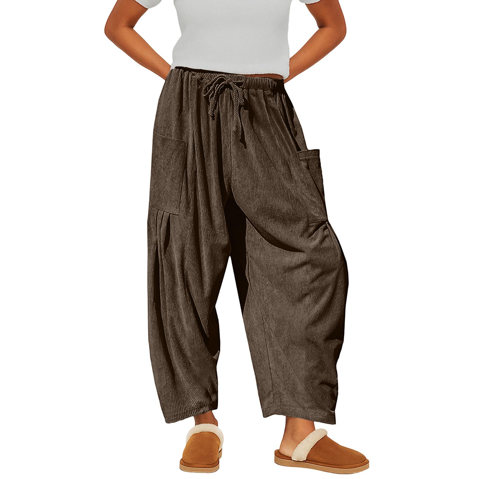 

Women s Corduroy Pants Casual Loose Color Wide Leg Wide Version With Pockets XXL кавовий