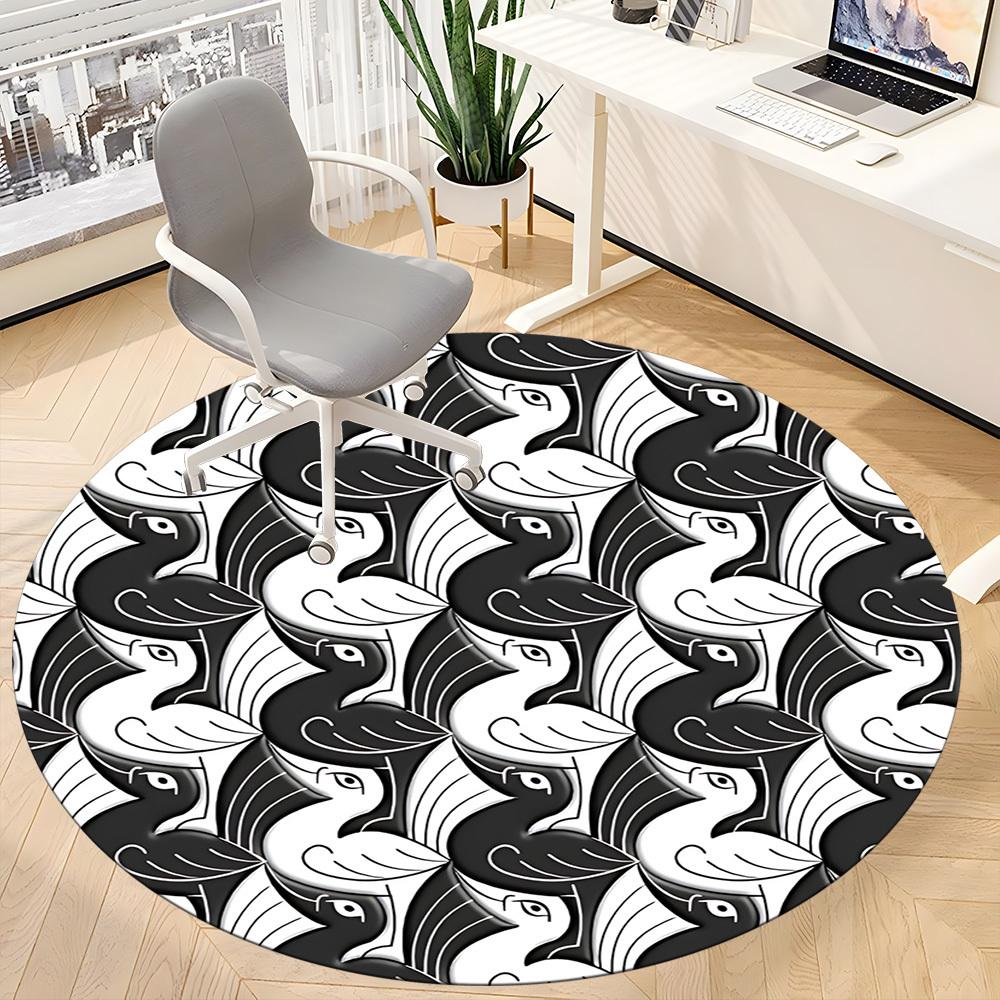 1pc Swan Pattern Office Round Area Rug, Indoor Mat Suitable For Office, Under Office Chairs Bedroom Living Room Home Decor, Room Deco