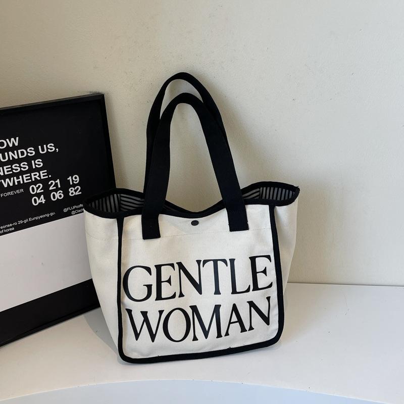 Large-capacity Canvas Bag Women's New Fashion Contrasting Color Versatile Shoulder Bag Commuter Tote Bag