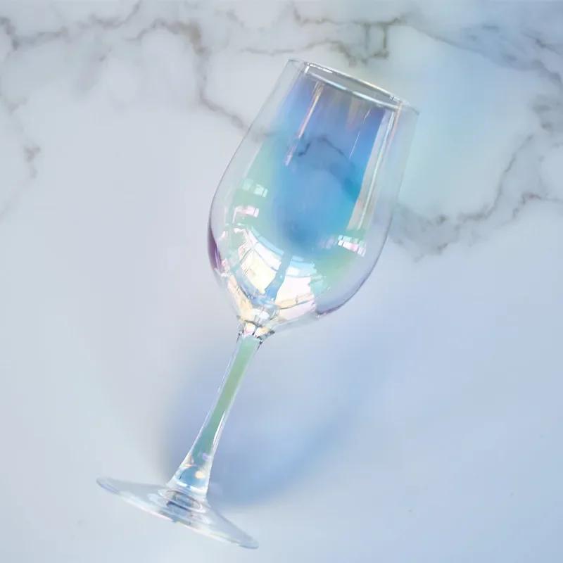 Luxusní duhové sklenice na víno s přechodem barev, Křišťálová sklenice na šampaňské, whisky, koktejly, Vysoké nožičky, Dárkové barové doplňky