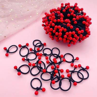 10Pcs Children'S High Elastic Rubber Bands For Girls Red Beans Ponytail Holders Hair Rope Hair Ties Cute Hair Accessories