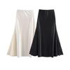 2025 Spring Women's European & American Style Double-Sided Lace High Split Fishtail Satin Midi Skirt