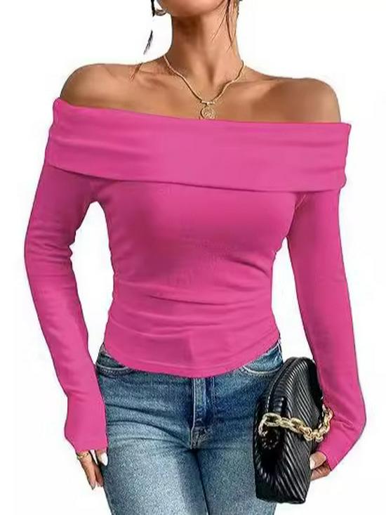 2026 European & American Sexy Off-Shoulder Slim Long-Sleeve Women's Top