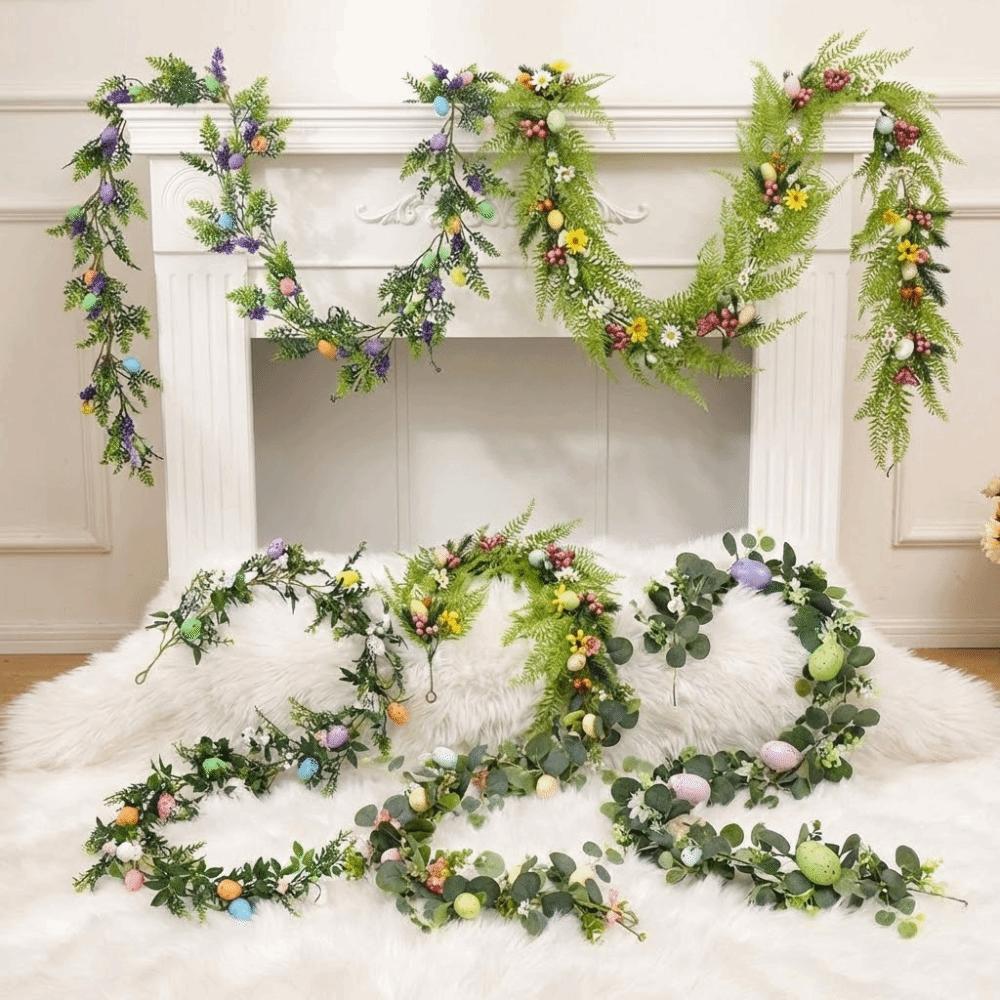 Green Leaf Easter Eggs Tactile Soft Rubber Simulation Flowers Vine Decorations Colorful Egg Artificial Eucalyptus
