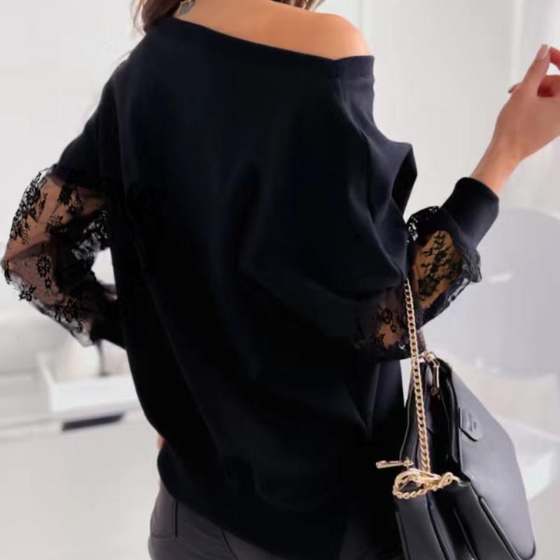 New Lace Patchwork Long Sleeve Women Blouses and Tops Fashion Slash Neck White Shirts for Women Elegant Slim Fit Vintage Solid Office Lady Shirt 26105