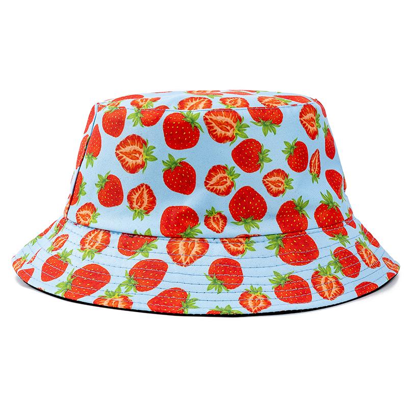 Hot Sale Unisex Bucket Hats Summer Double-sided Wear Fruit Printing Women Cap Outdoor Sun Hat Men Classic Panama Bucket Hat