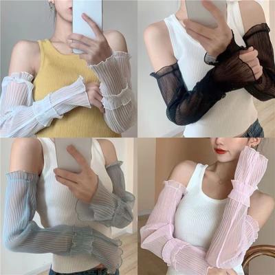 Sonnenschutzhandschuhe für Damen, modische Ärmel aus Eisseide, dünn, für den Sommer, unverzichtbar, lang, multifunktional, widerstandsfähig, Spitze, Fahrarmschutz