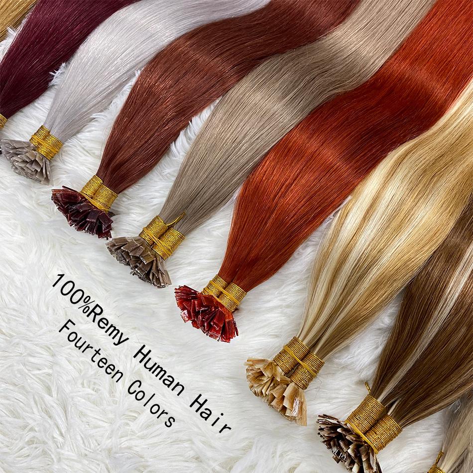 100 Percent Human Hair Flat Tip Extensions Straight Keratin Capsule Hairpieces