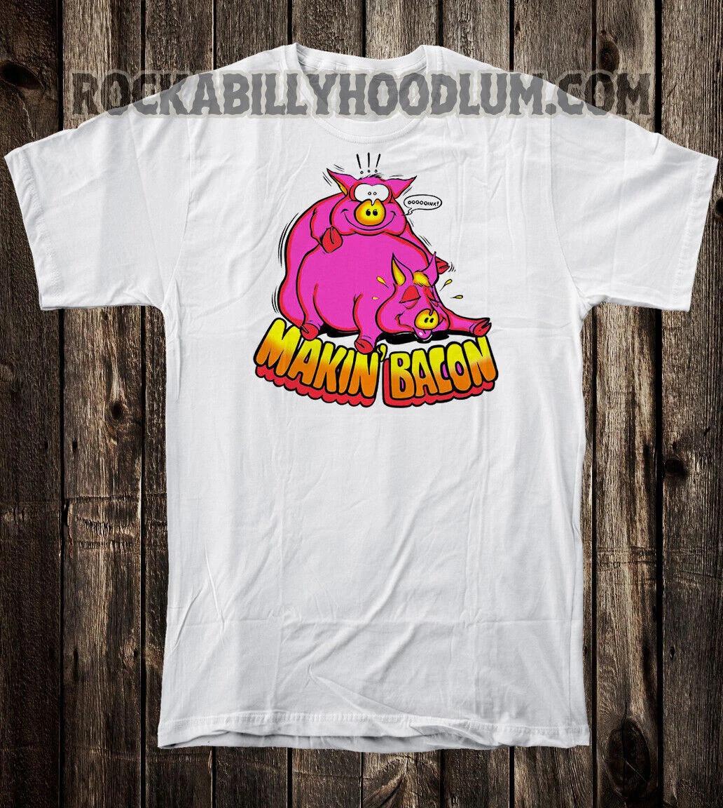 Retro Art Novelty Tee T Shirt Makin Bacon Pigs Chopper Biker Vanner 80 s 2XL