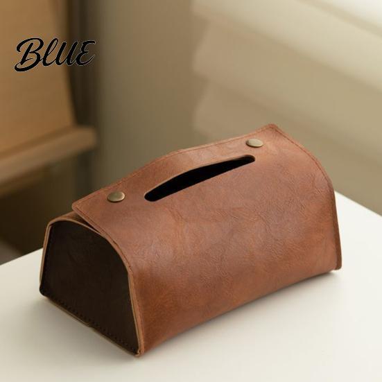 Bathroom Tissue Container PU Leather Box Foldable Retro Style Holder Storage Organizer Decorative Desktop Organizer for Office Desk Home Car Decor