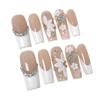 Sweet Style 3D Floral Embossed Long Press-On Nails Ice-Transparent French Tip Fake Women