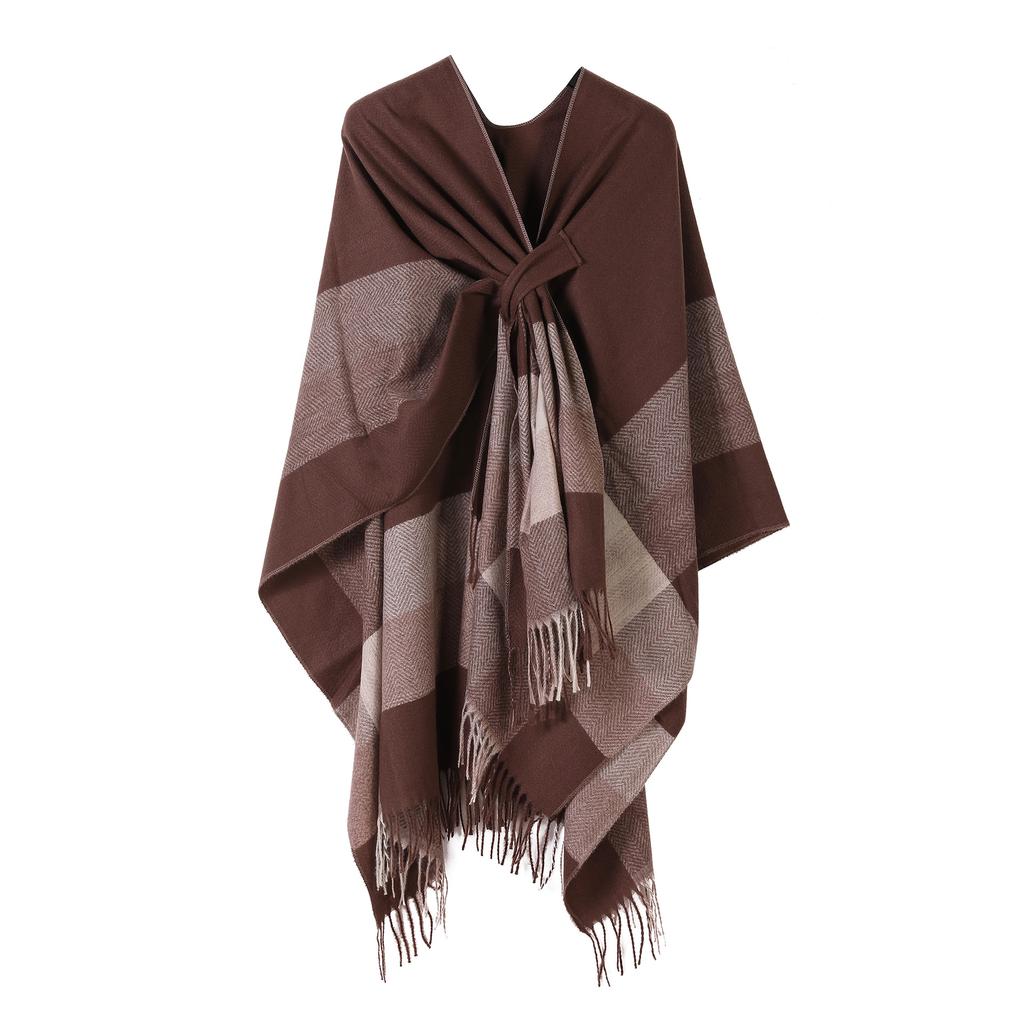 Fringed Cloak Ladies Fixed Strap-On Shawl Minimalist Scarf