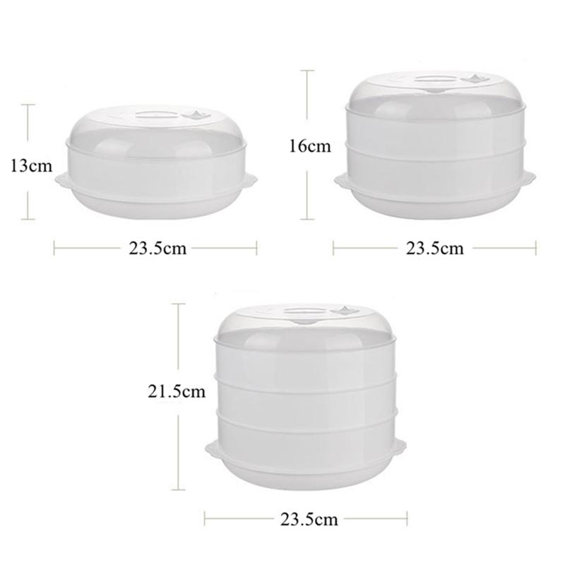 1/2/3-lagiger runder Plastik-Lebensmitteldampfgarer für Knödel mit Deckel Mikrowellenherd Reiskocher Dämpfeinsatz Küchenzubehör