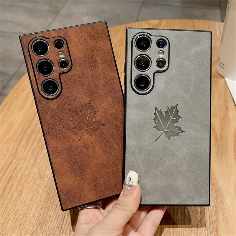 PU Leather Embossing Maple Leaves Case For Samsung S25 S24 S23 S22 S21 Plus Note 20 Ultra A56 A36 A26 A16 A55 A54 A15 A34 Cover