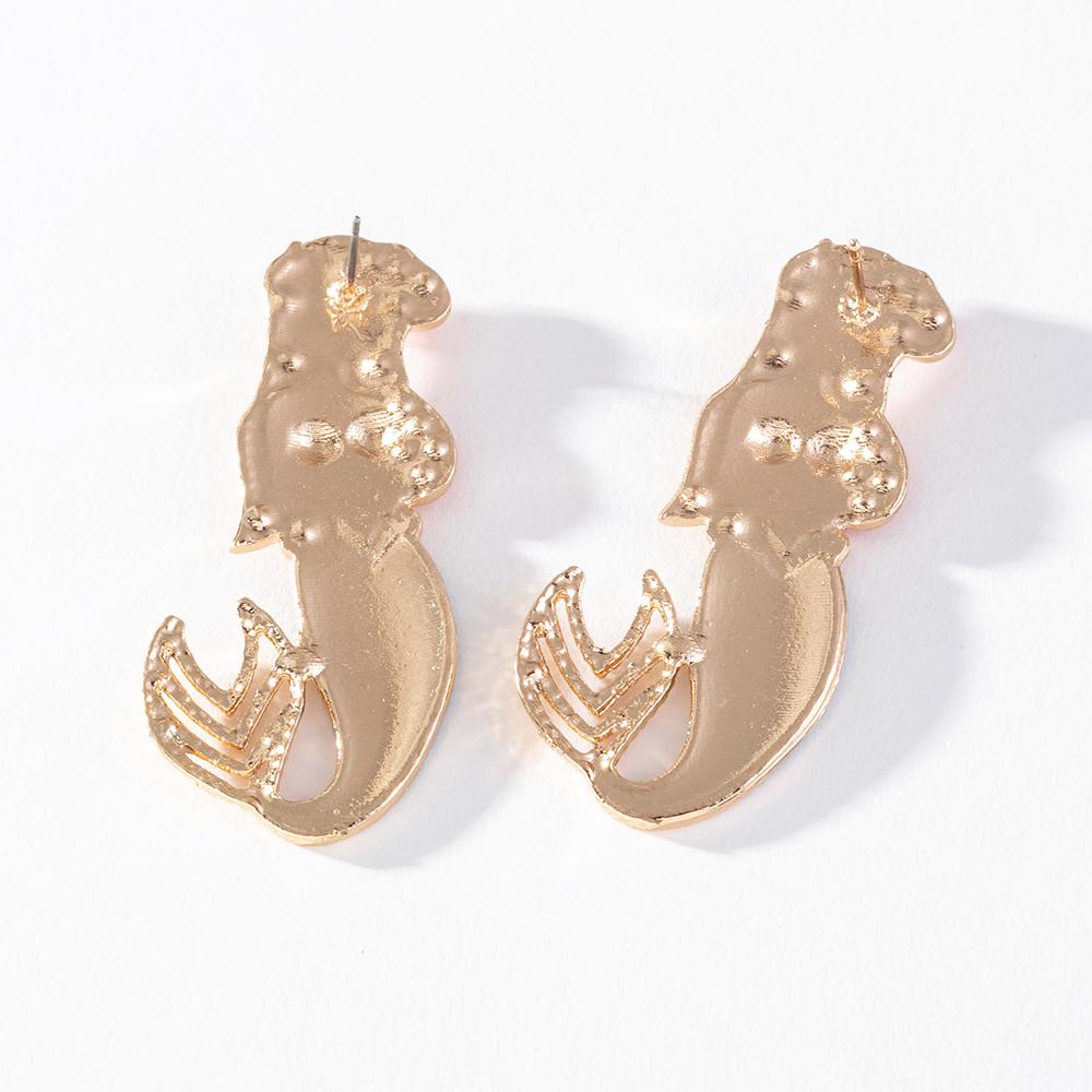 Pinkdudu Mermaid Enamel Earrings  Whimsical Shell & Red Crystal Drops Hand-Painted Fairy Tale Jewelry PD1475