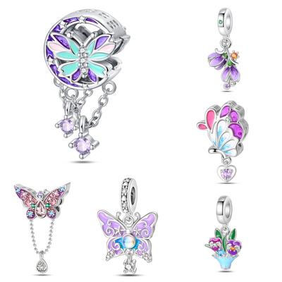 DIY Jewelry Accessories Romantic Love Butterfly Beads Bracelet S925 Silver Charm Beads