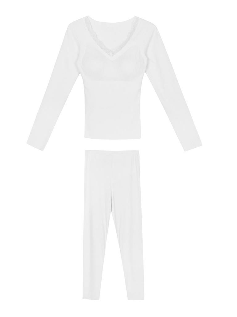 Women's Seamless Wool-Blend Thermal Set: Warm Autumn/Winter Base Layer with Padded Top