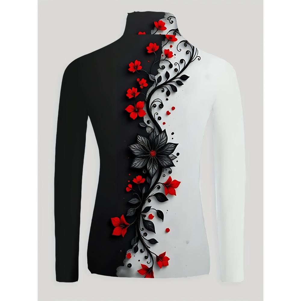 Women's Printed Cheongsam Collar Slim-fitting Long-sleeved T-shirt, Elegant Long-sleeved Bottoming Shirt, Spring and Autumn Women's Clothing