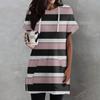 Women's Loose Shirts Printed Short Sleeve Drawstring Hoodies Knit Side Slit Tunic Hooded Tops With Pocket