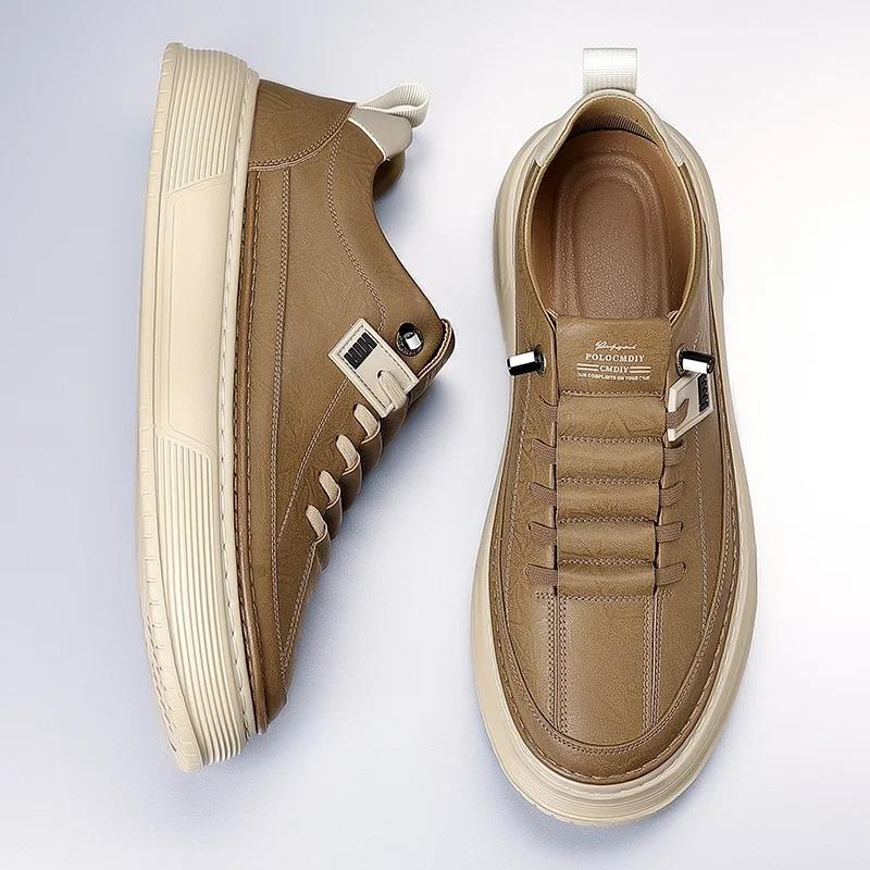 Premium Men's Leather Casual Shoes Comfortable Sneakers Lightweight Male Walking Shoes Thick Bottom Skateboard Footwear Trainers