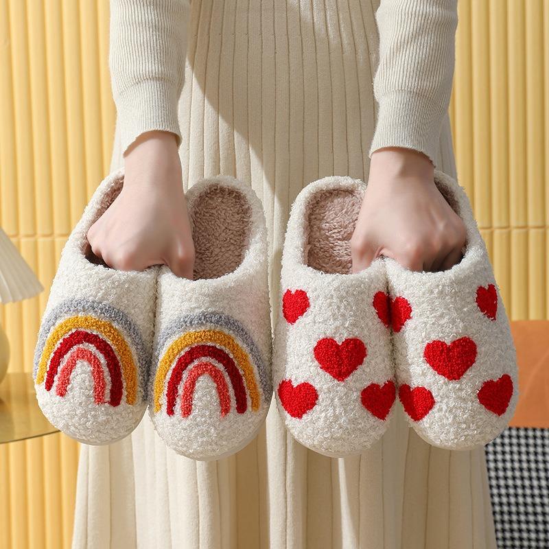 New autumn and winter rainbow cotton slippers men's and women's home non-slip home indoor warm cotton shoes