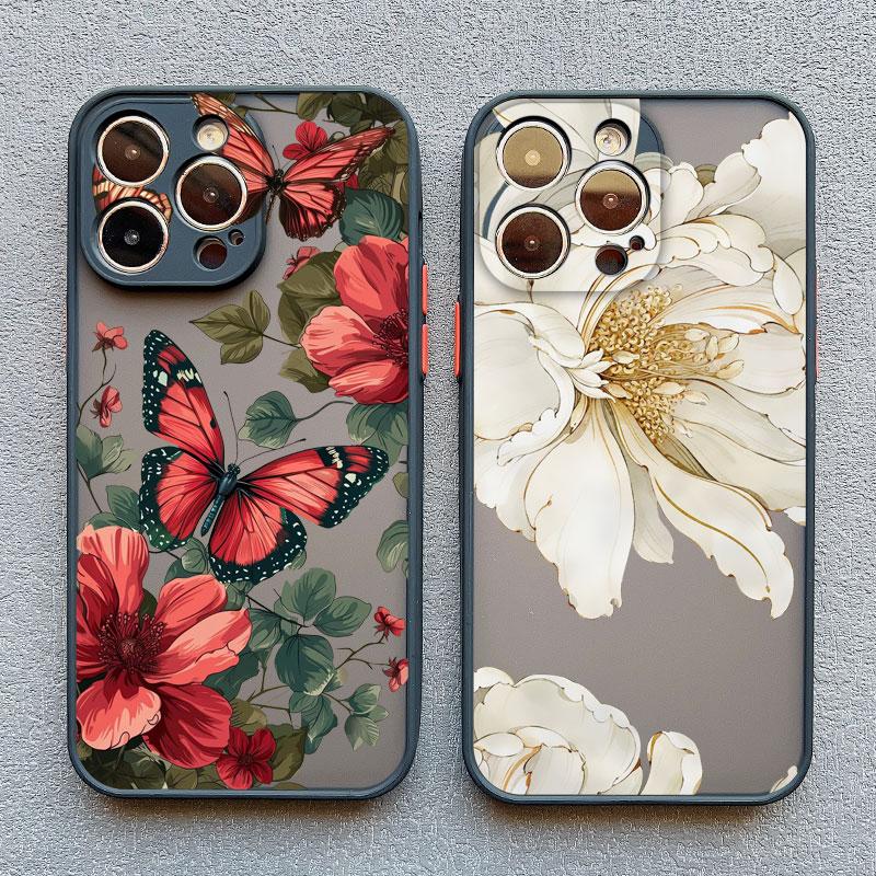Vintage Blumen Handyhülle Für iPhone 12 11 13 Pro Max Mini 16 15 14 Pro Max X XR XS 8 7 14 15 Plus SE Schmetterling Pflanze Rückseite