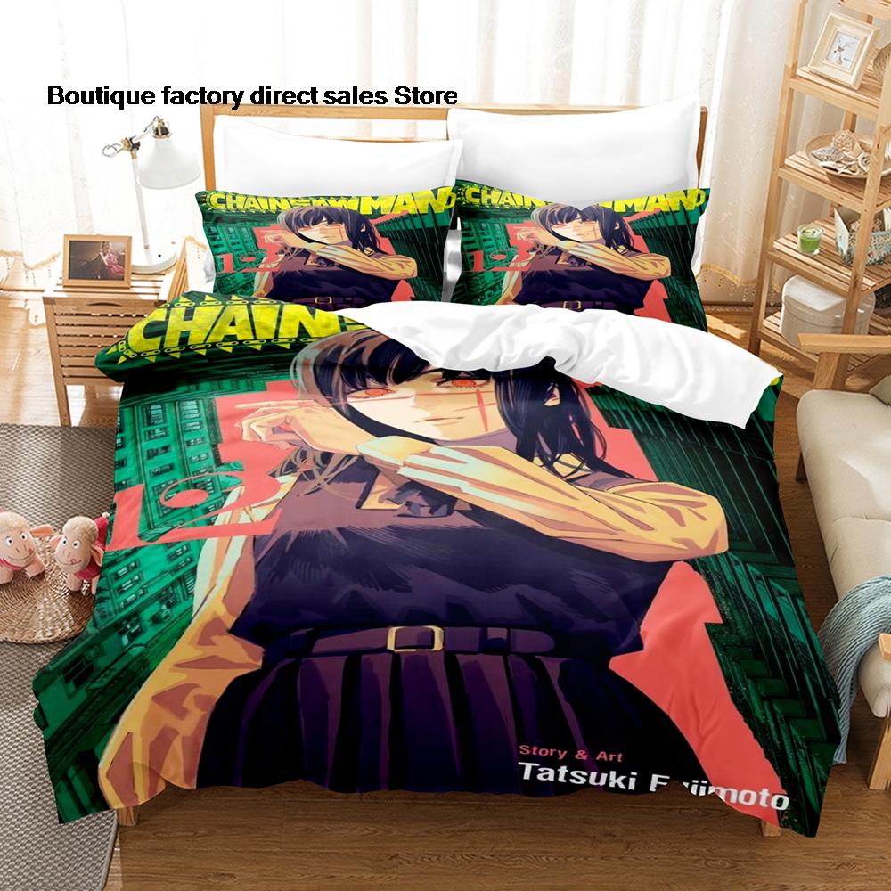 3Pcs Chainsaw Man Denji Anime Bedding Set 3D Print Shonen Manga Duvet Cover Pillowcases for Teens Fans Room Decor Gift Bed linen