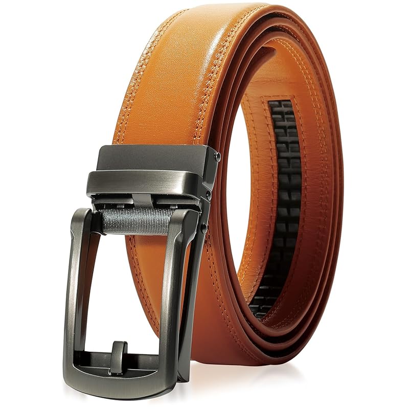

[BLUE SINCERE] belt men s italian leather genuine leather No hole auto lock big size business casual / ICB1 (Retro Camel)