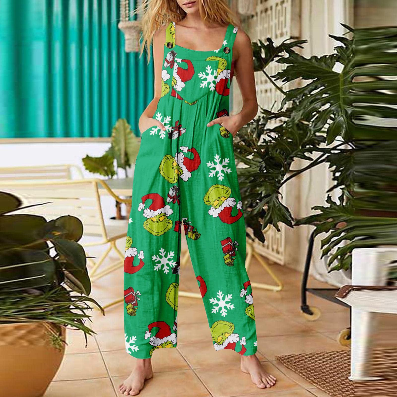 

Женский комбинезон с принтом Хэллоуина, повседневный свободный винтажный комбинезон из хлопка и льна L