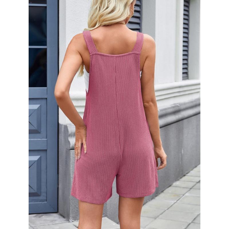 Damen Freizeit Ärmellos Taschen Gerade Locker Träger Kurzer Overall Jumpsuit