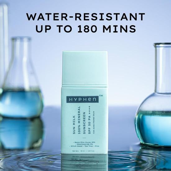 Hyphen Sun Milk 100% Minerální opalovací krém Spf 50 Pa++++ UV+ Ochrana proti modrému světlu, 25% Nano oxid zinečnatý | Pro ženy a muže - 50 ml
