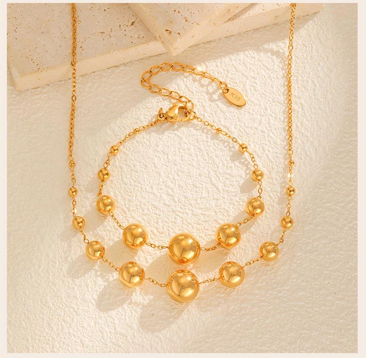 Stainless Steel Round Ball Beads Chain Bracelet for Women, 18K PVD Gold Plated Statement Waterproof Hand Wrist Jewelry