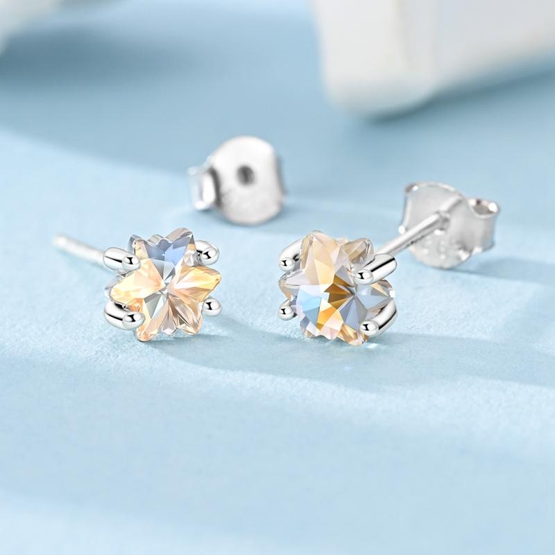 Earrings 925 Silver Shining Snowflake Mini Butterfly Ear Studs For Women Fine Birthday Party Jewelry Gifts