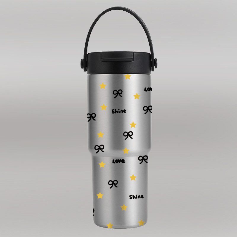 Ceramic Inner Coffee Cup with Handle, Large Capacity Thermos Cup, Portable Car-Mounted 30oz Car Ice Cup