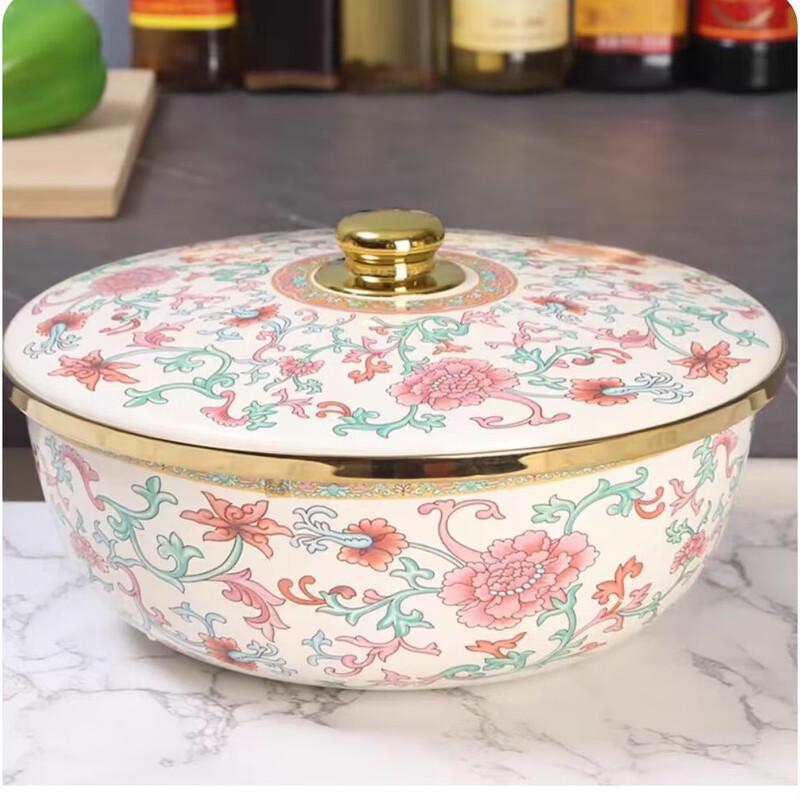 

European Style Enamel Dough Mixing and Proofing Basin with Lid, 29cm