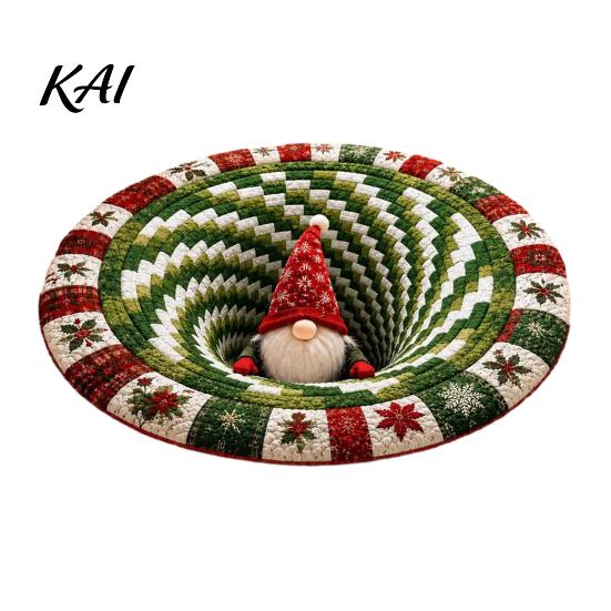 Kerstfeest Woondecoratie Ronde Kerst 3D Vloerkleed, Optische Illusie Vloerkleed Kerstman Kabouter Gewatteerd-achtig Comfortabel Blote Voeten Vloermat Antislip