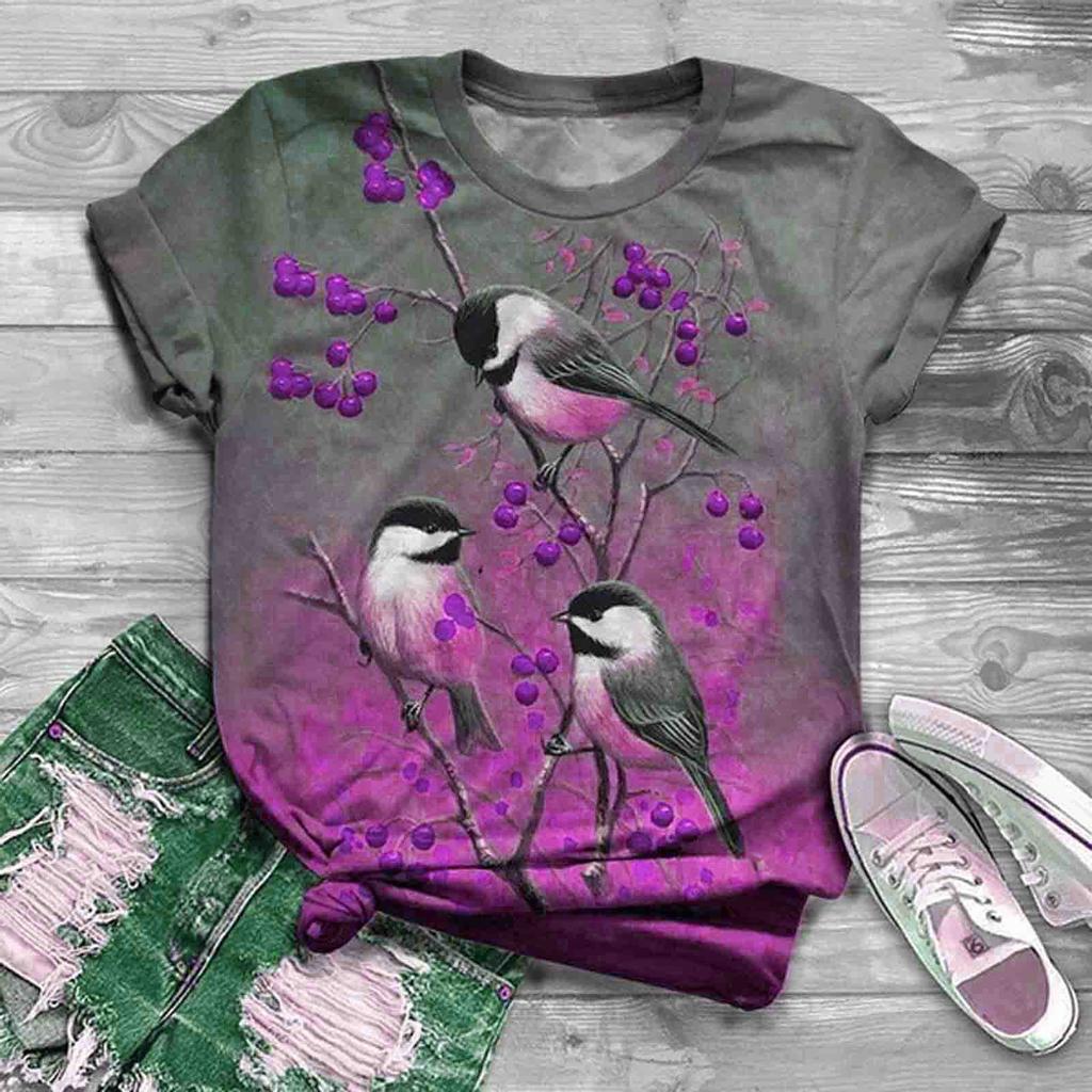 Plus Size Women Short Sleeve Printed Tops Tee T-Shirt Blouse