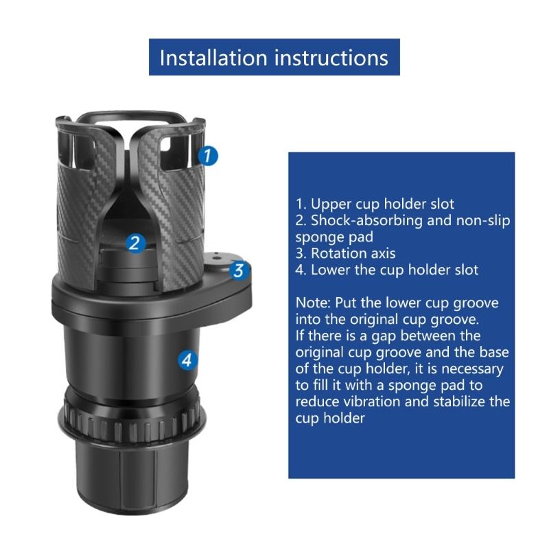 Car Drink Beverage Storage Solution Flexible Adjustment Carbon Fiber Look 360 Degree Rotating Base for Frequent Drivers