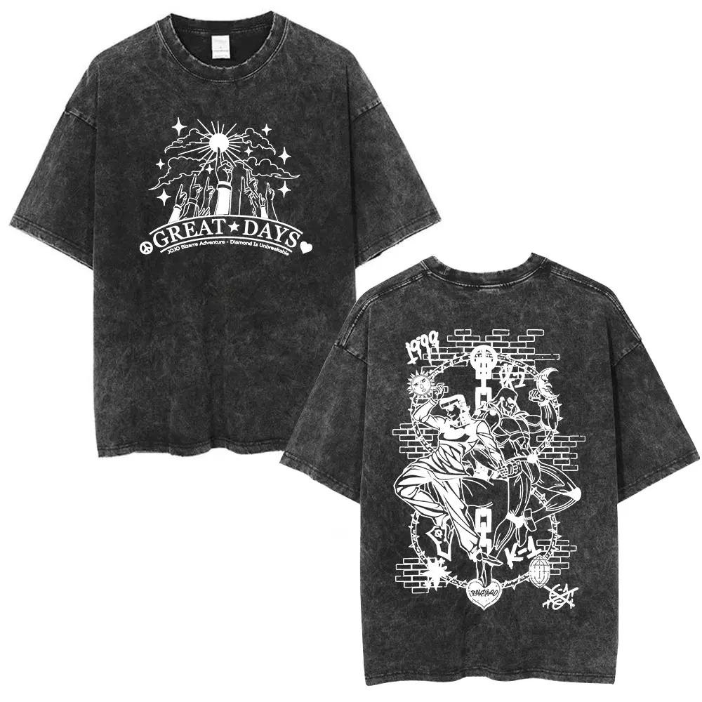 2026 Anime Le Bizzarre Avventure di JoJo Jotaro Kujo Vintage Lavaggio Acido Magliette Uomo Donna Cotone Casual Maniche Corte Magliette Streetwear