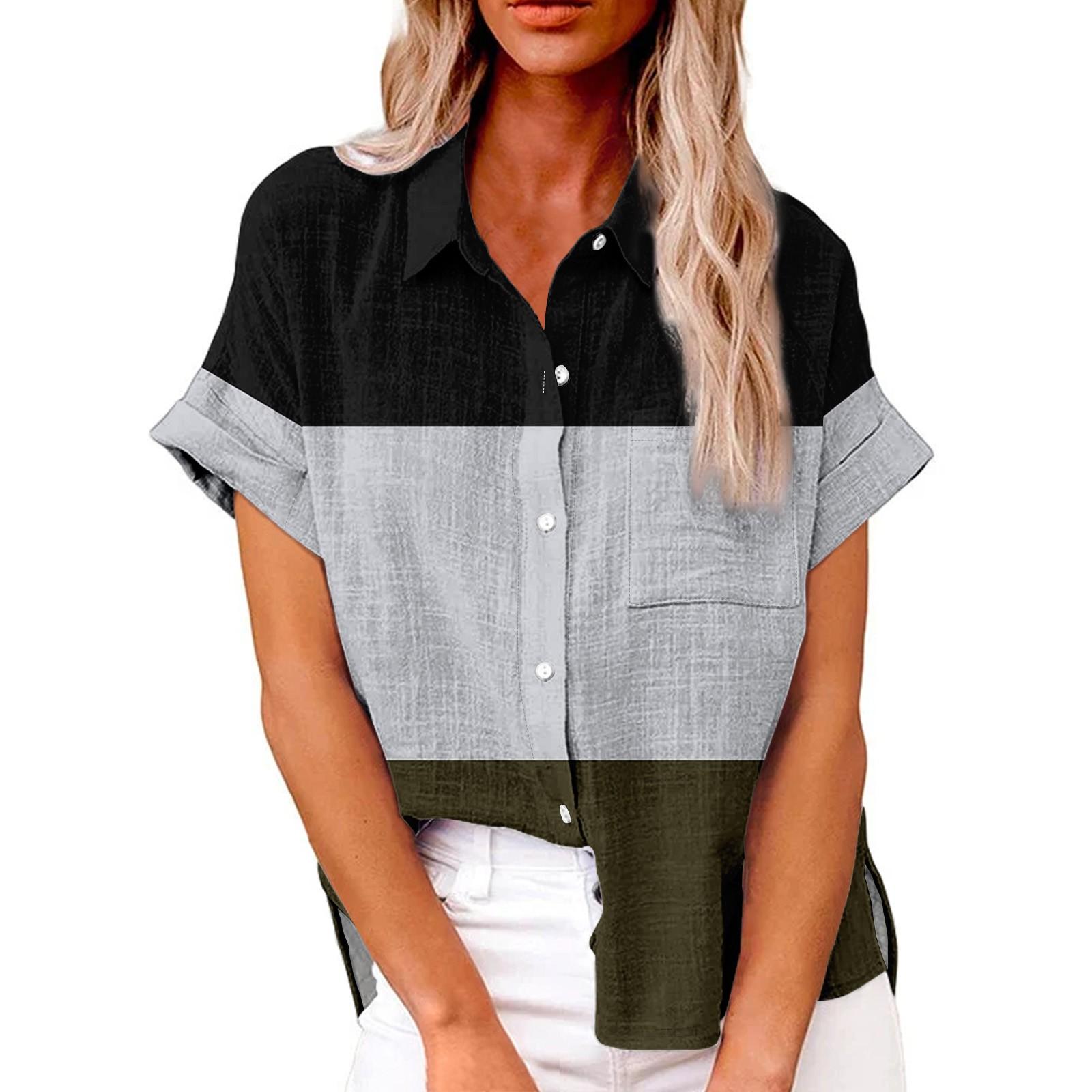 Женская модная свободная повседневная рубашка с короткими рукавами и отворотами — фото 3