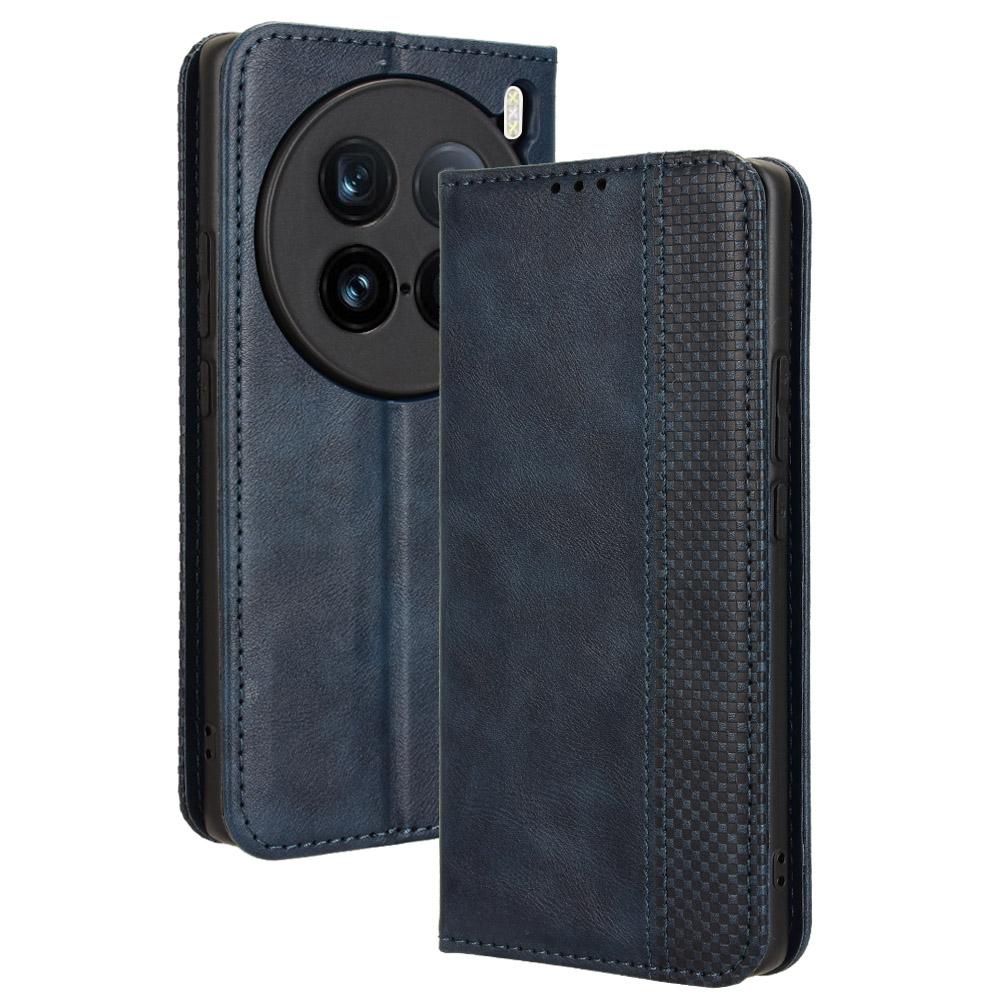 

Для vivo X100 Ultra 5G Чехол-кошелек Ретро PU кожа Подставка Чехол для телефона Blue