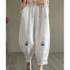 Damskie spodnie na co dzień z bawełny i lnu w stylu vintage, luźne dziewięciopunktowe haftowane koronkowe spodnie haremowe