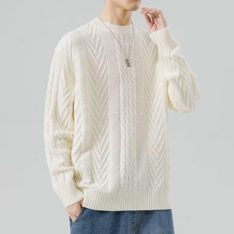Men's Diamond Jacquard Alpaca Wool Crew Neck Sweater - Skin-Friendly Casual Pullover for Autumn and Winter
