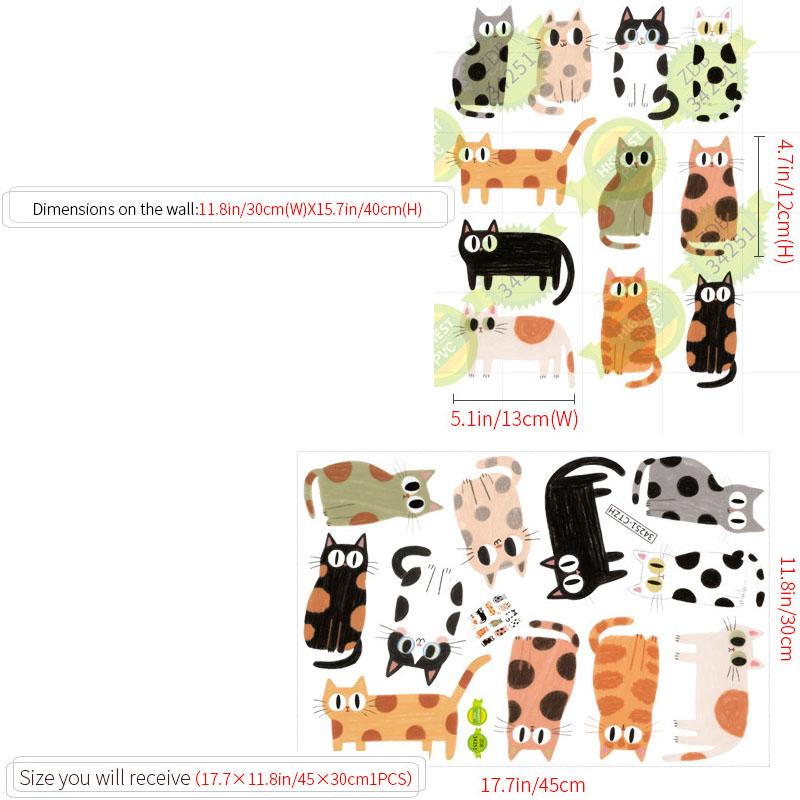 Cute Cat Wall Stickers for Kids Room Removable Self Adhesive Animal Wall Decor Cartoon Kitty Nursery Decals