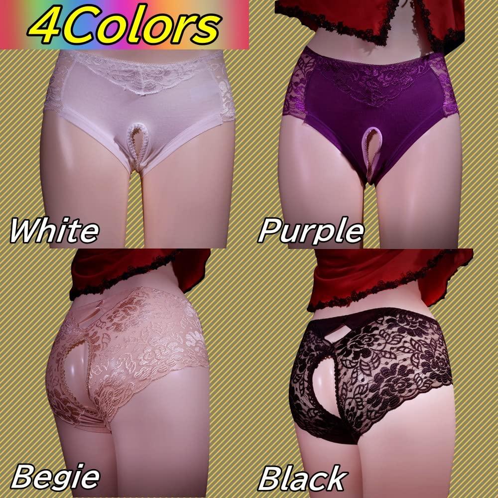Open Crotch Panties Perforated Shorts Split Crotch Bewitching [FULL CHECK] (Beige, M)
