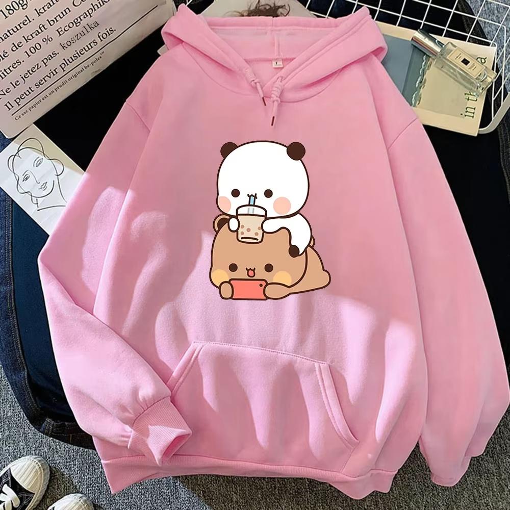 Bubu And Dudu Bubble Tea Print Graphic Hoodie Men Women Kawaii Harajuku Loose Long Sleeve Pullover Sweatshirt Vintage Cute Daily Top